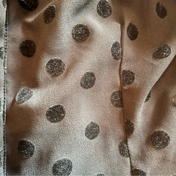 Unique Vintage Black Flocked Polka Dot Tie Neck Gwen Blouse Size Medium - Picture 4 of 8